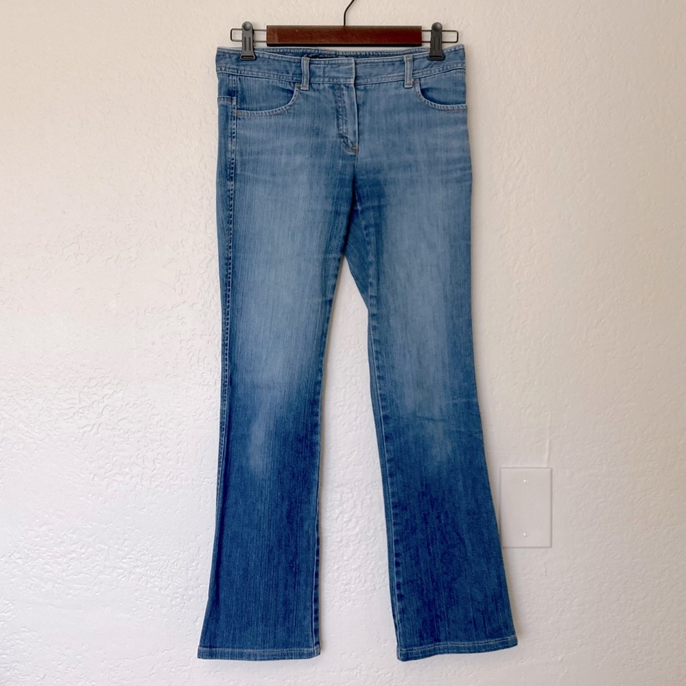 Theory Medium Wash Straight Leg Denim Jeans‎ with Hidden Clasp Button, Size 0